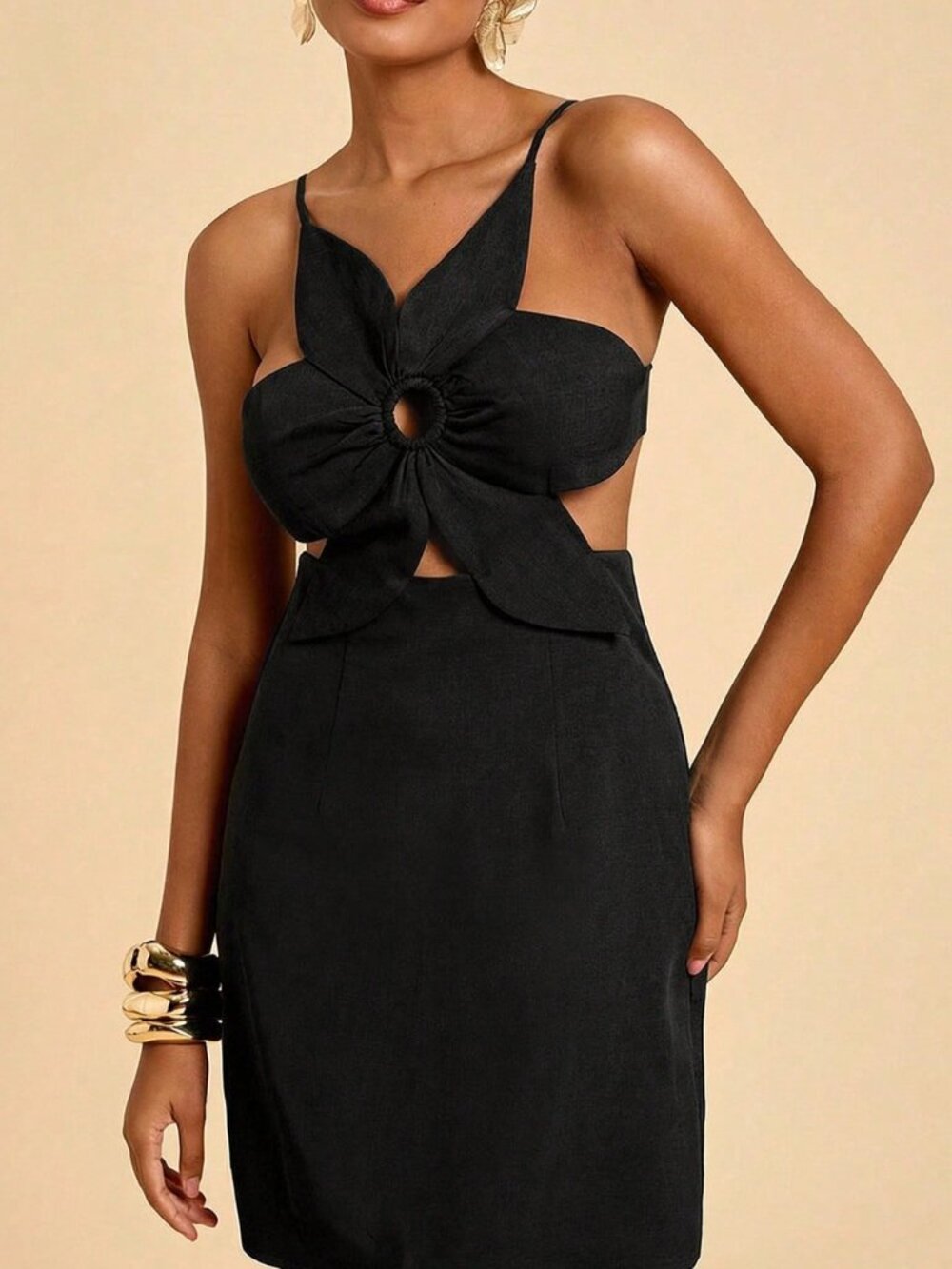 Black Sexy Women's 3d Floral Hollow-Out Backless Vacation Slip Dress - Picture 6 of 7